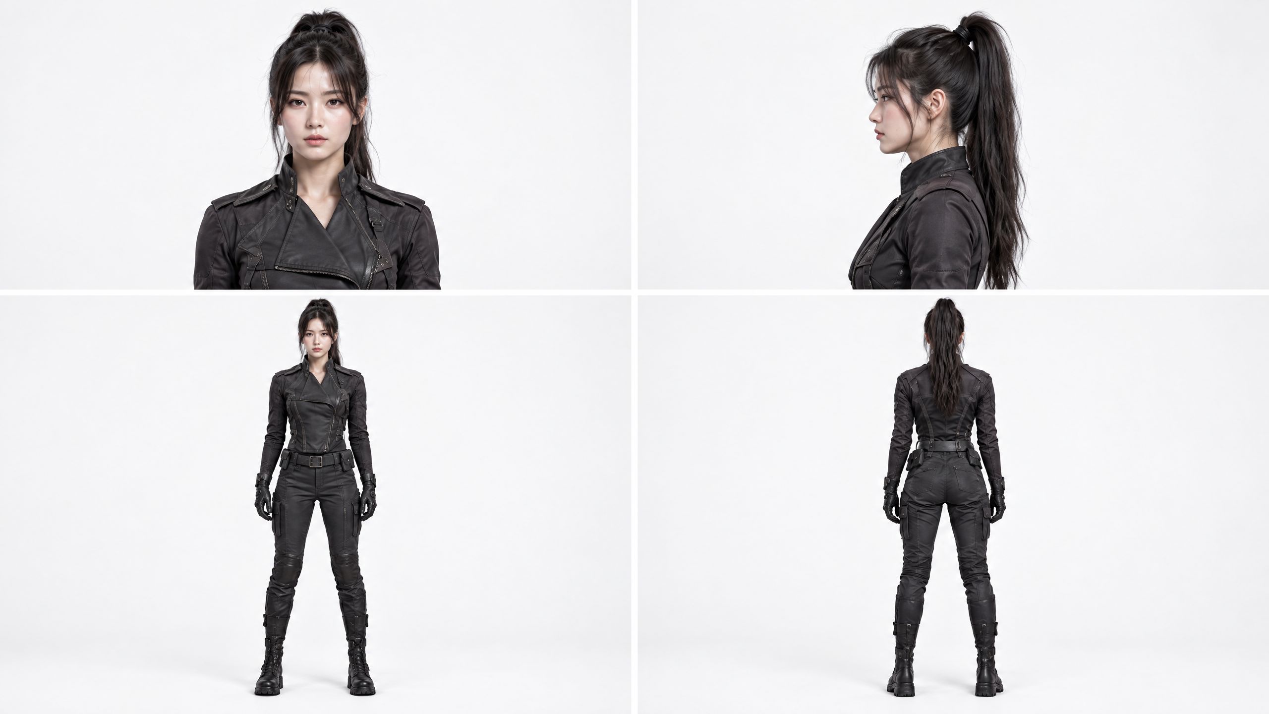 Original photorealistic multi view reference sheet for the pilot