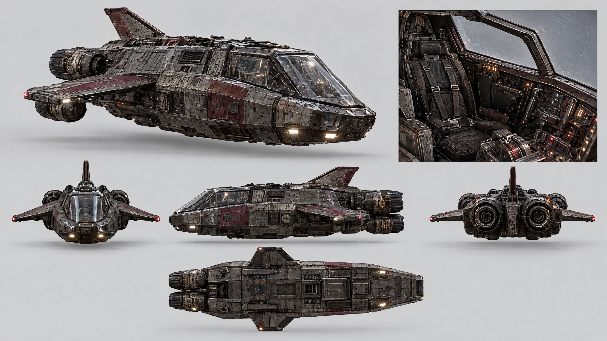 Original photorealistic spacecraft and cockpit reference sheet