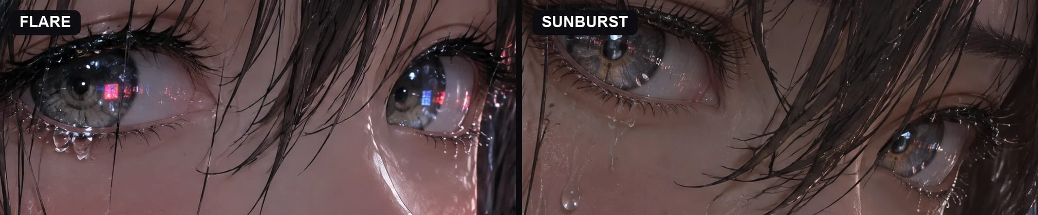 Catchlights at 100%: Flare follows the prompt, Sunburst goes realistic