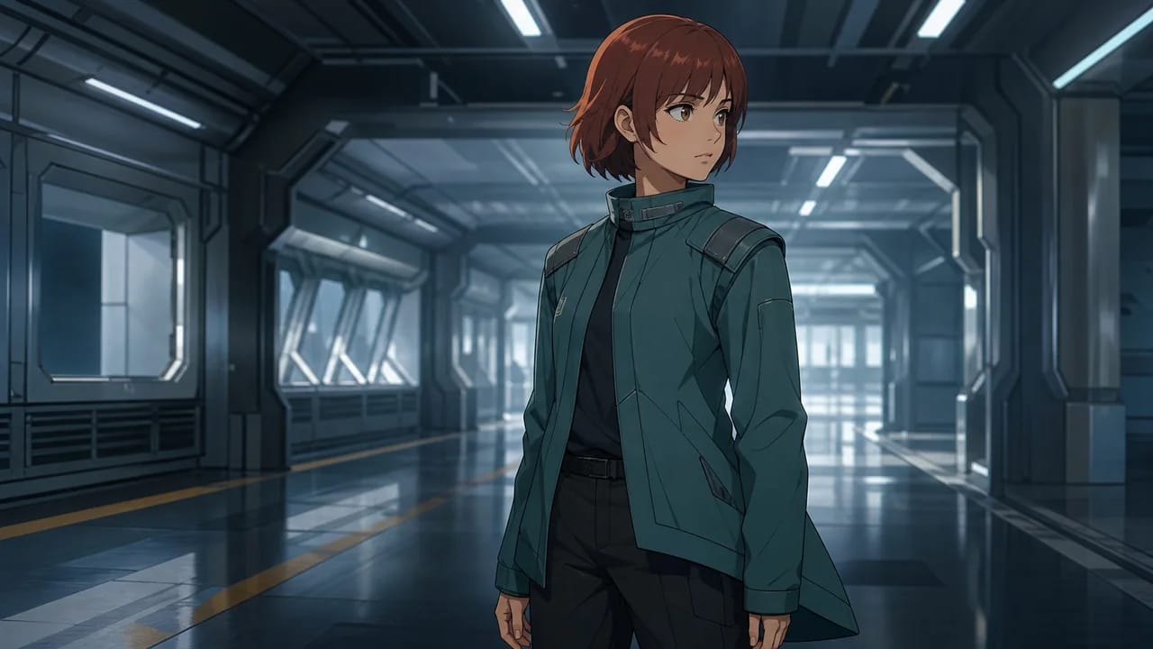Illustration: Sera makes a small torso turn with the jacket hem visible