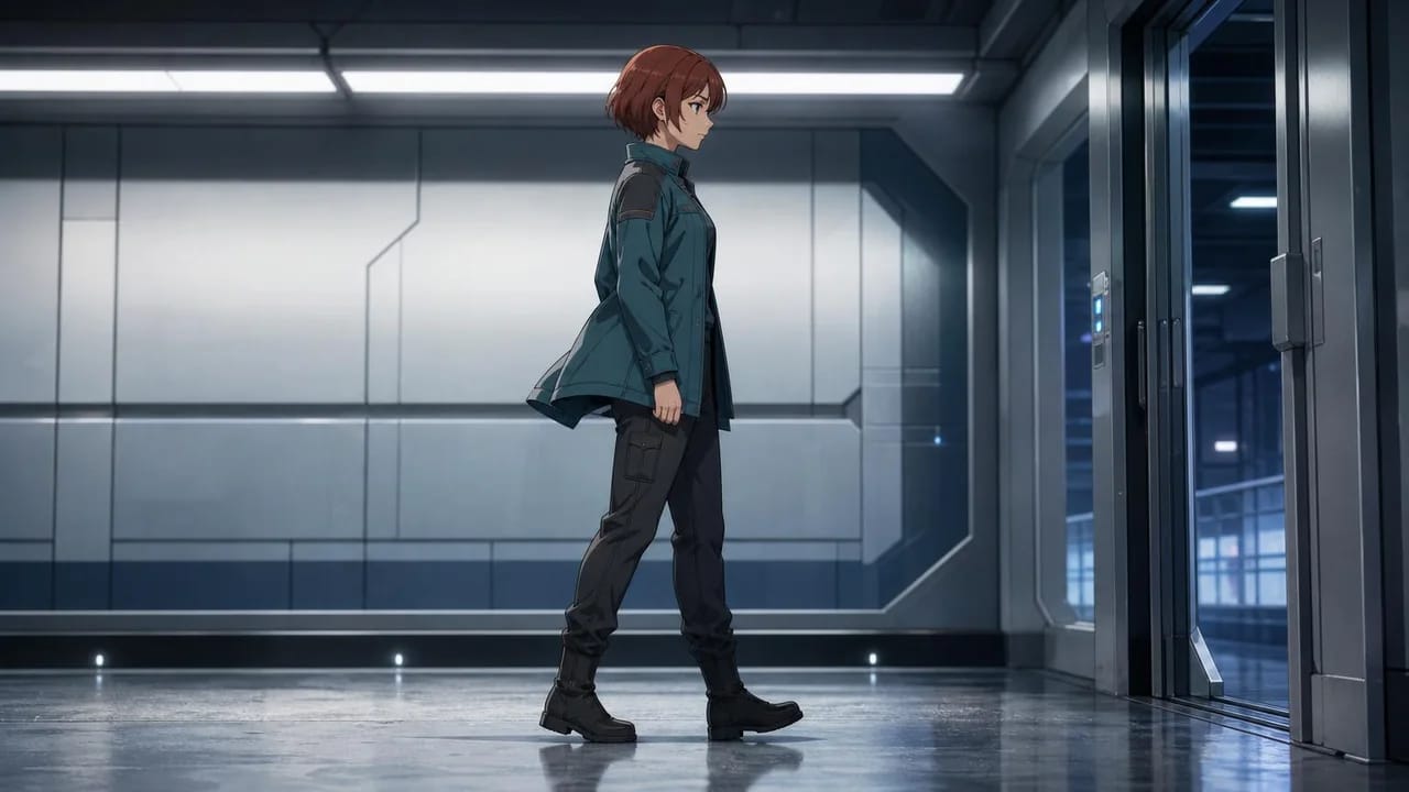 Illustration: Sera comes to a controlled stop with the hem slightly forward