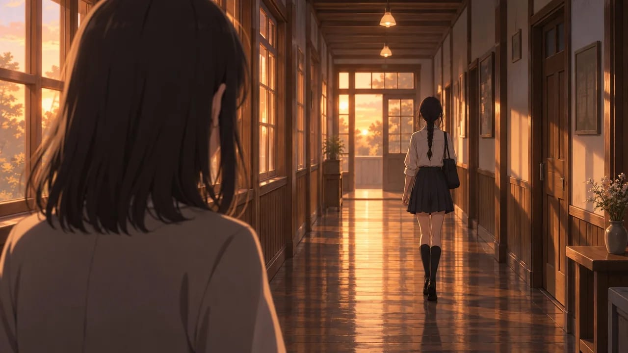 Illustration: Mira passes their familiar stopping place while Soo-Yeon stays still