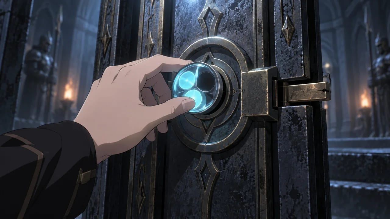 Illustration: one token press darkens one segment and releases the latch