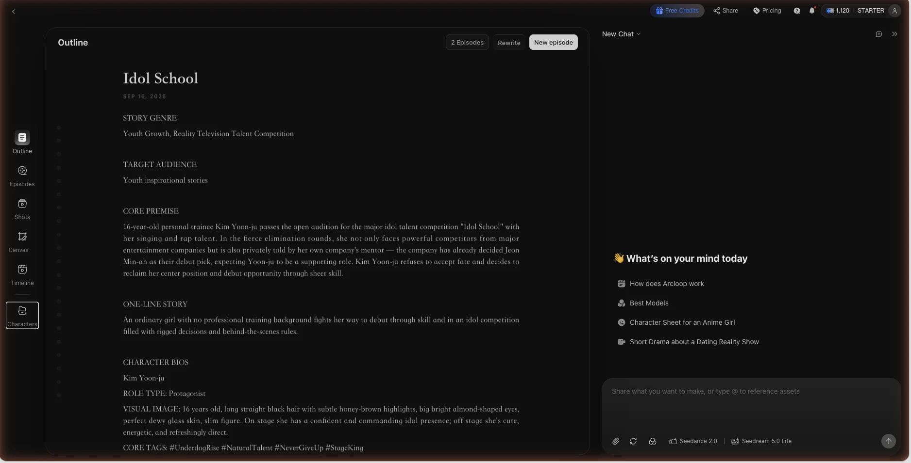 Story Outline with the AI Chat Panel